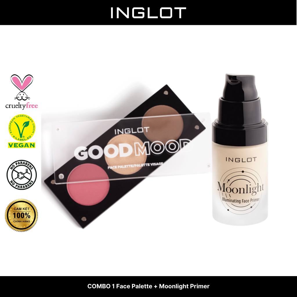 Bộ trang điểm má hồng, bắt sáng, tạo khối 3in1 Face Palette + Kem lót có nhũ Moonlight Primer - Inglot