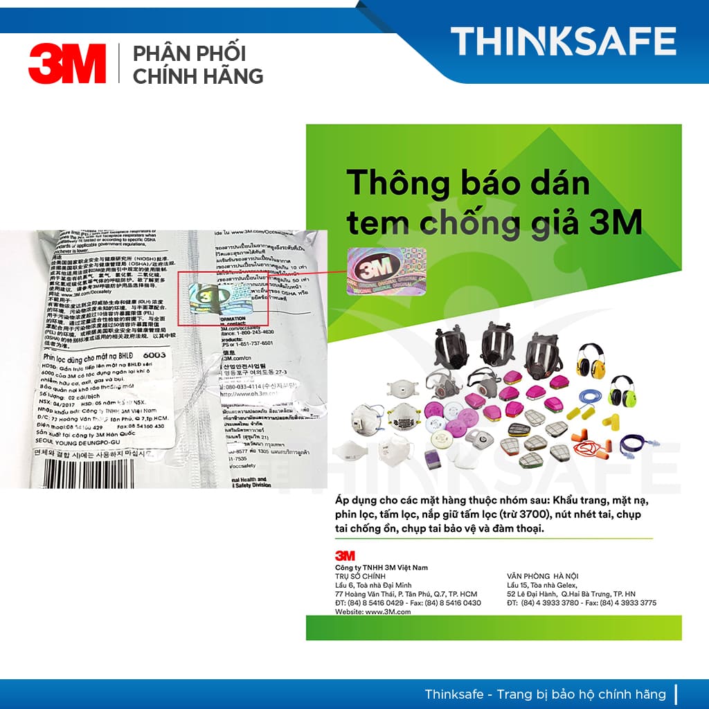Phin lọc 3M 6003 Phin lọc hơi hữu cơ, vô cơ thường sử dụng cho mặt nạ phòng độc 3M 6200, 3M 7502, 3M 6800