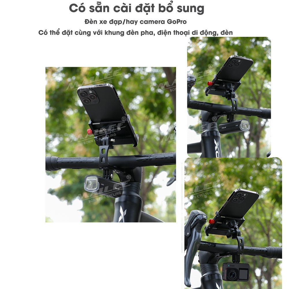 Giá đỡ điện thoại di động hợp kim nhôm cho xe đạp ELZ-01, gắn trên xe đạp touring, điều chỉnh dọc 180 độ, xoay ngang 360 độ, có thể gắn camera - Mai Lee
