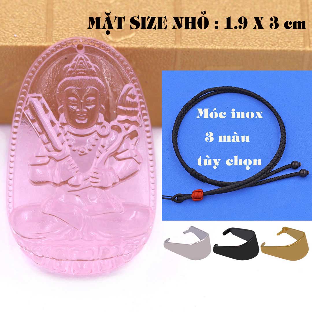 Mặt Phật Hư không tạng pha lê hồng 1.9cm x 3cm kèm vòng cổ dây dù đen + móc inox vàng, Phật bản mệnh, mặt dây chuyền