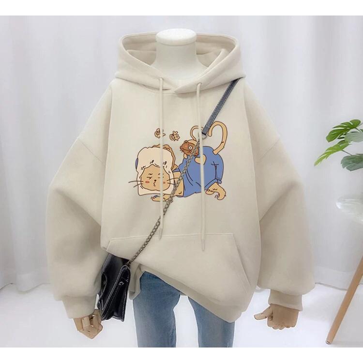 Áo hoodie nam nữ chuột trộm bánh mì chất nỉ bông siêu dày , phom rộng size từ 37 đến 65kg