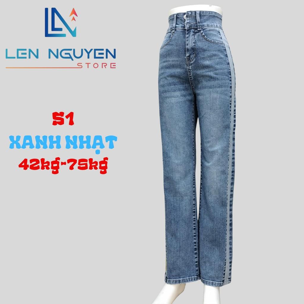 S1_Quần jean nữ, suông, lưng cao, quần bò nữ dáng ôm, quần rin nữ có big size, cho 42kg đến 75kg,LEN NGUYEN STORE - Xanh Nhạt