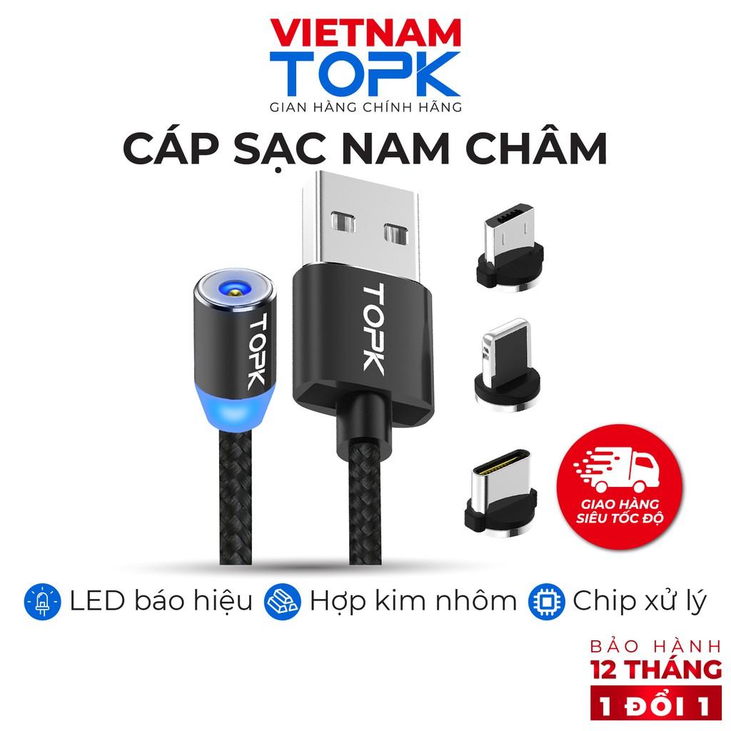 Dây sạc nam châm 3 đầu (iPhone, Type-C, Micro) TOPK AM23, Sạc nhanh 3A dài 2m - Hàng chính hãng