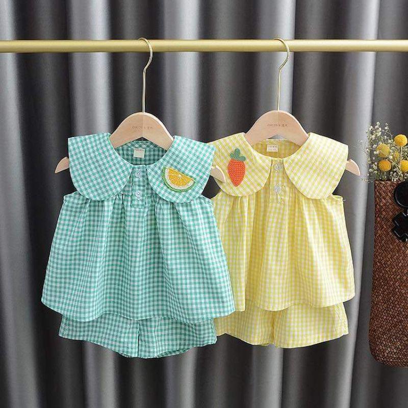 Set áo babydoll + quần đùi họa tiết caro hàng Quảng Châu cao cấp cho bé