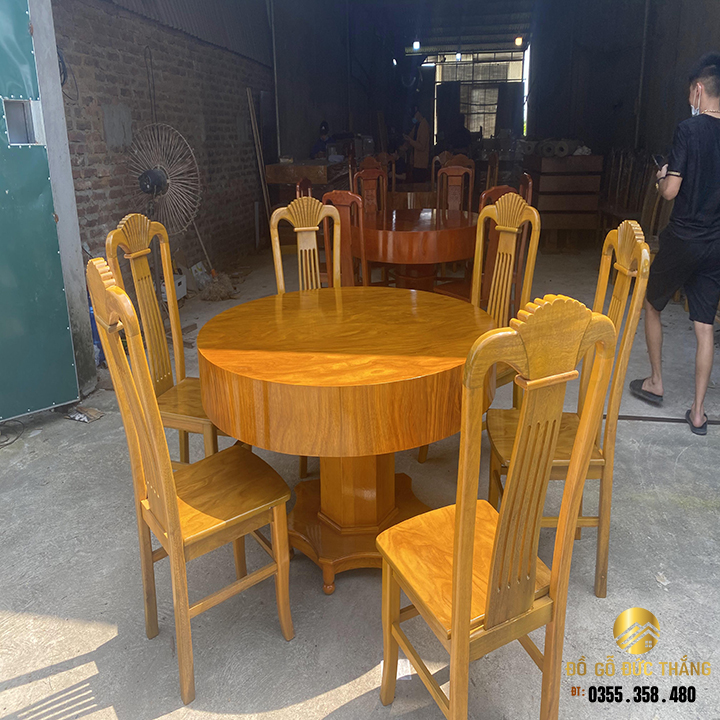 Bàn tròn hộp 6 ghế sẻ quạt gỗ cẩm vàng nam phi
