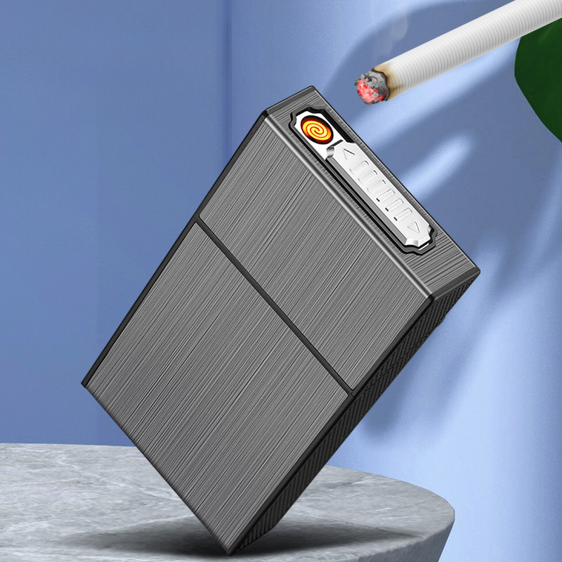 Bật Lửa Điện Kiêm Hộp Đựng Thuốc 20 Điếu Dài Slim HB208 – Sạc Điện