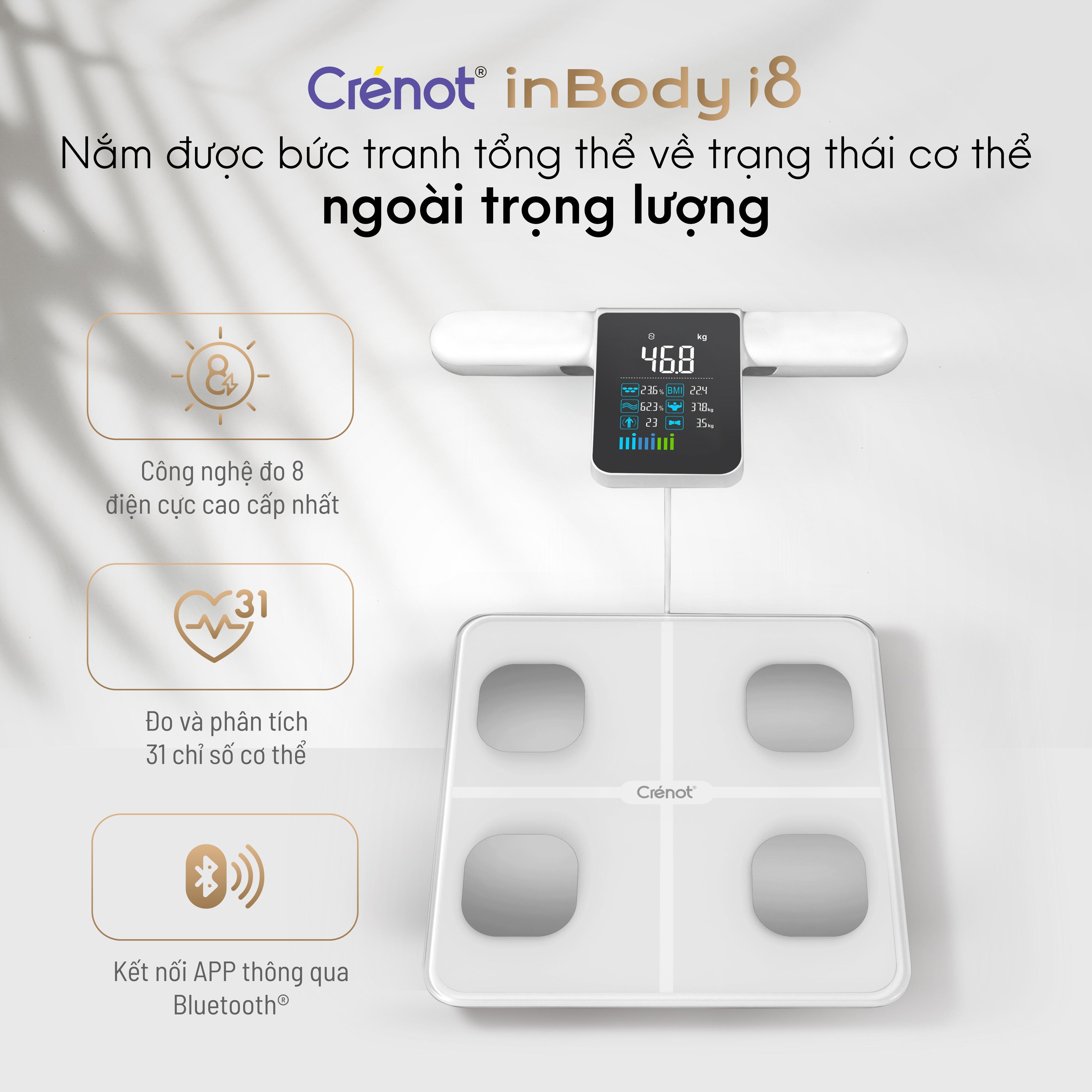 Cân sức khoẻ điện tử thông minh Crenot inBody i8 cao cấp phân tích 31 chỉ số cơ thể inBody mini học đo cân nặng mỡ y tế