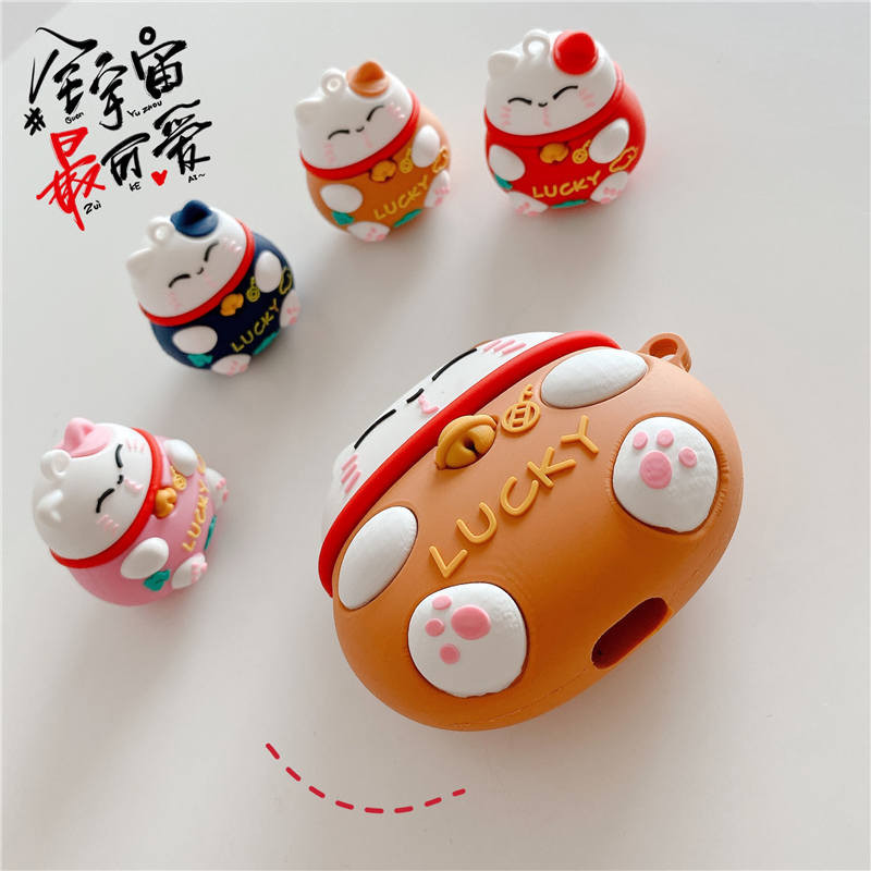 Bao case silicon chống sốc cho tai nghe Apple Airpods Pro kiểu dáng Mèo thần tài phiên bản Lucky đem lại may mắn cho người sử dụng (chống vân tay, chống bám bẩn, vật liệu cao cấp) - Hàng nhập khẩu