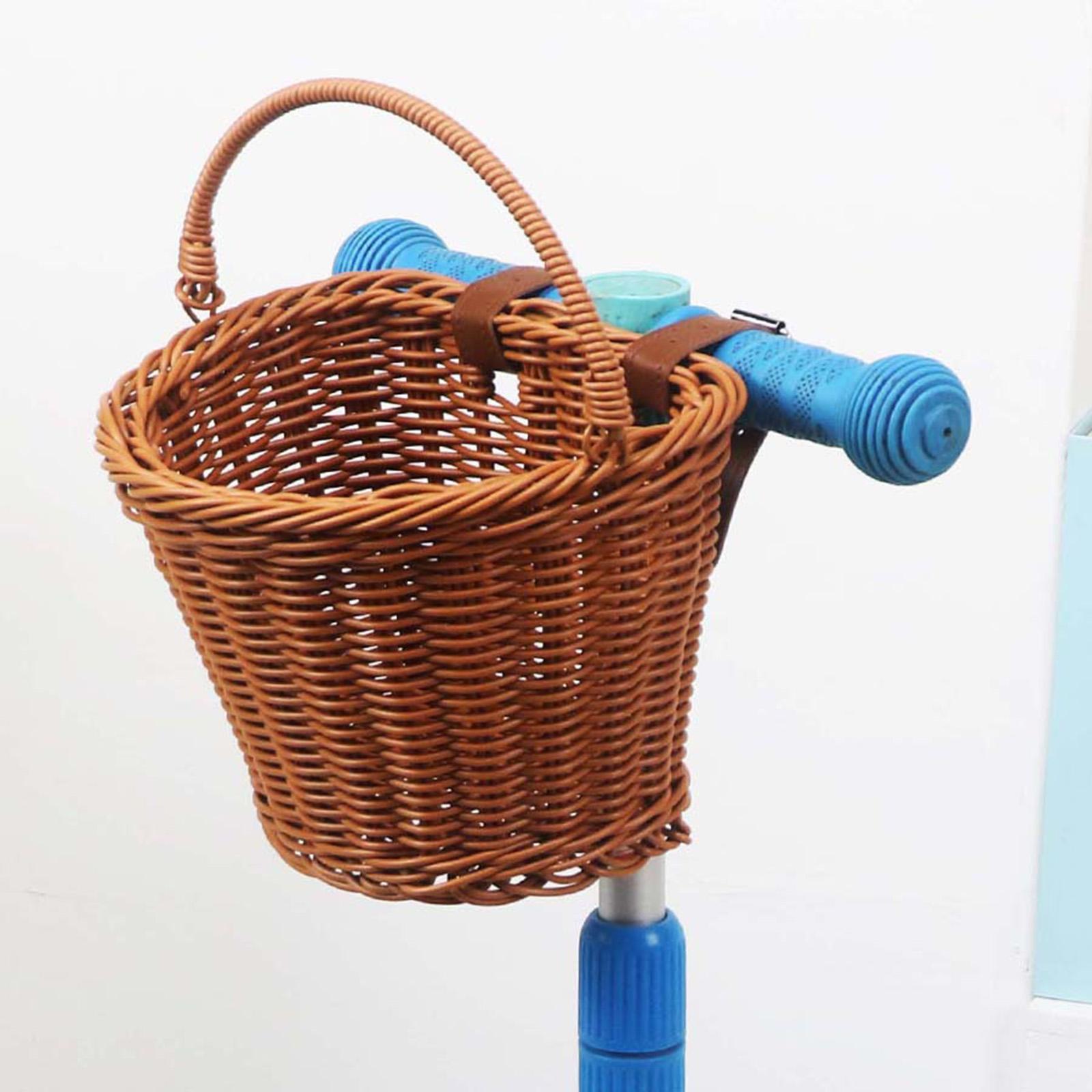 Children's Basket, Kids Bike Basket, Detachable Electric Bike Basket, Woven Front with Handle Shopping Vegetable Basket for Kids