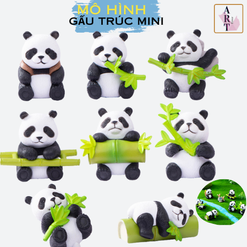 Mô Hình Gấu Trúc Mimi Bộ 8 Trang Trí Decord Ô tô Bánh Kem Tiểu Cảnh_ Hàng chính hãng