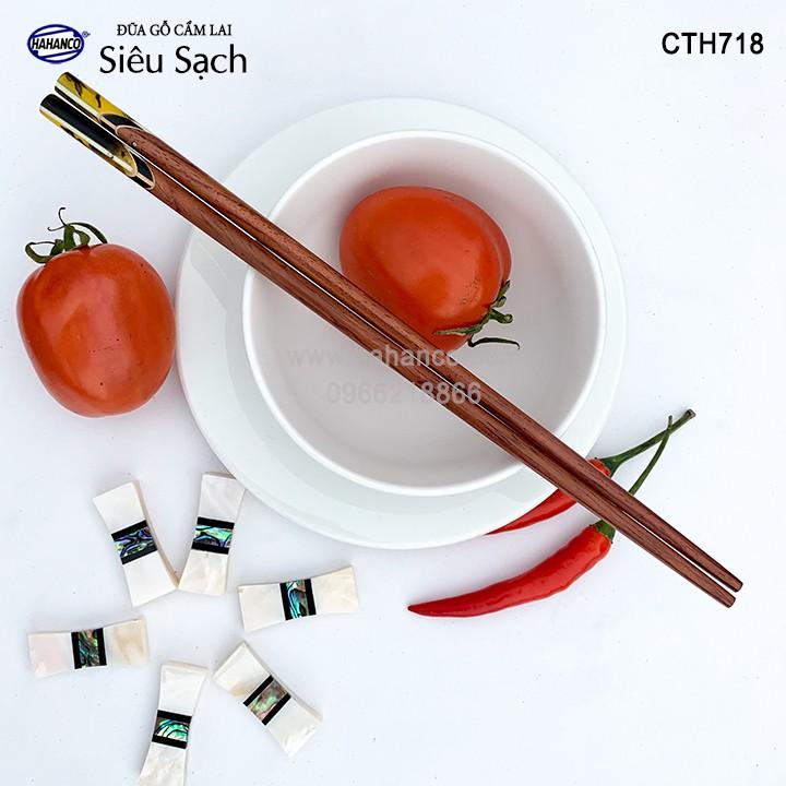 Đũa gỗ Cẩm lai đầu cẩn thạch chéo vân kẻ vàng (10 đôi/Hộp) CTH718 - Sang trọng trên bàn ăn - An toàn cho sức khỏe