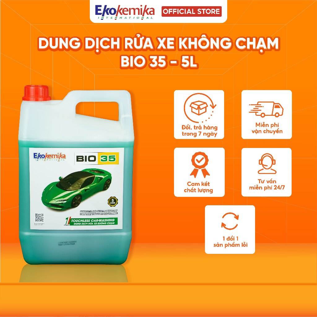 Dung Dịch Rửa Xe Không Chạm, Rửa Ô Tô, Xe Máy, Rửa Khoang Động Cơ Ekokemika Bio 35 5L