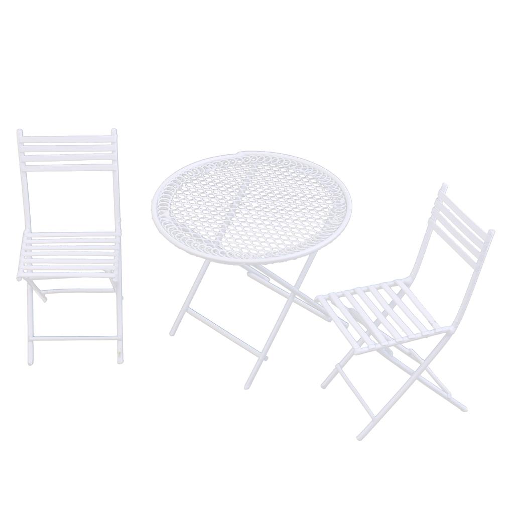 1:12 Dolls House Miniature Furniture White Metal Round Table with 2 Chairs