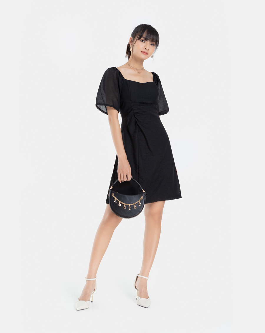 Đầm Lửng Thời Trang JUNO Cổ Vuông Nhún Eo JNDLU001