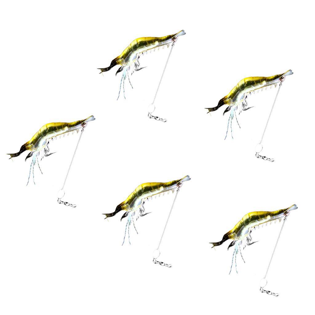 5Pc Shrimp Bait Set Fishing Lures Kit Soft Lures Plastic Luminous Fishing Bait with Hooks Bead Swivels Bass Fishing Tackles