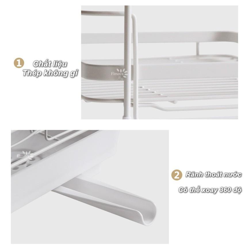 KỆ ĐỰNG CHÉN ĐĨA 2 TẦNG RÁO NƯỚC UBARA White