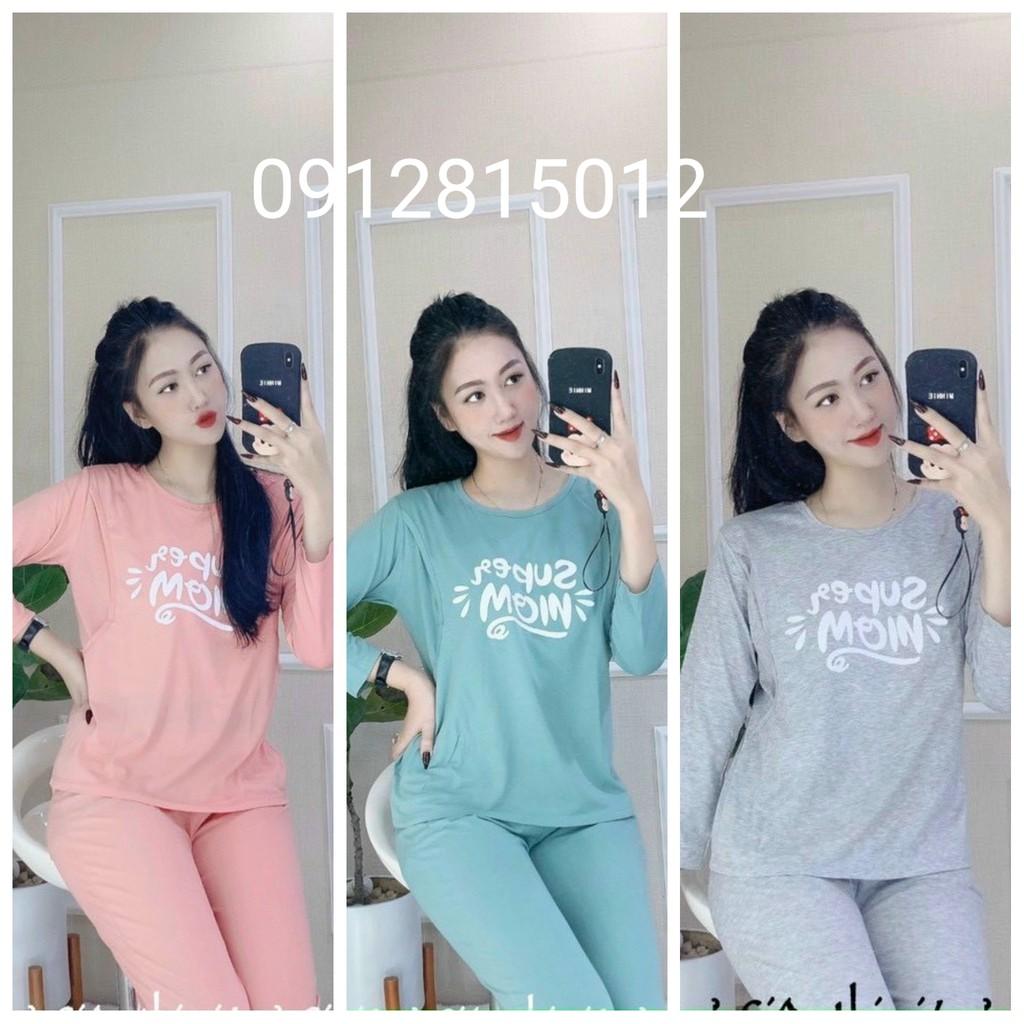 Bộ đồ bầu sau sinh mặc nhà Hàn Quốc, chất cotton, thoáng mát, tiện cho mẹ ty, size to - Tổng kho