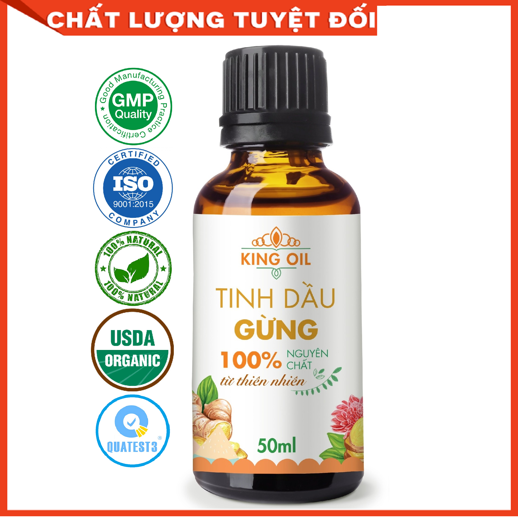 Tinh dầu Gừng 50ml nguyên chất từ thiên nhiên, Thơm Phòng, Khử Mùi, Kháng Khuẩn, Đuổi Muỗi - KingOil