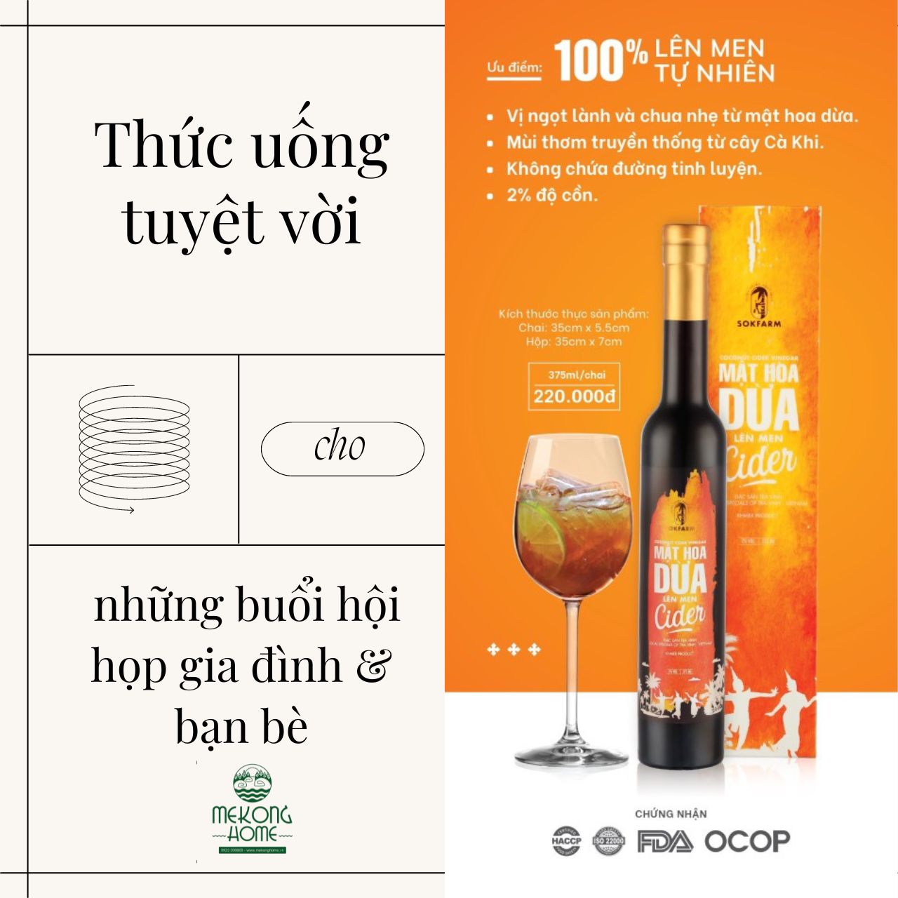 MẬT HOA DỪA LÊN MEN - CIDER - 375ml - Thức uống dành cho phái đẹp