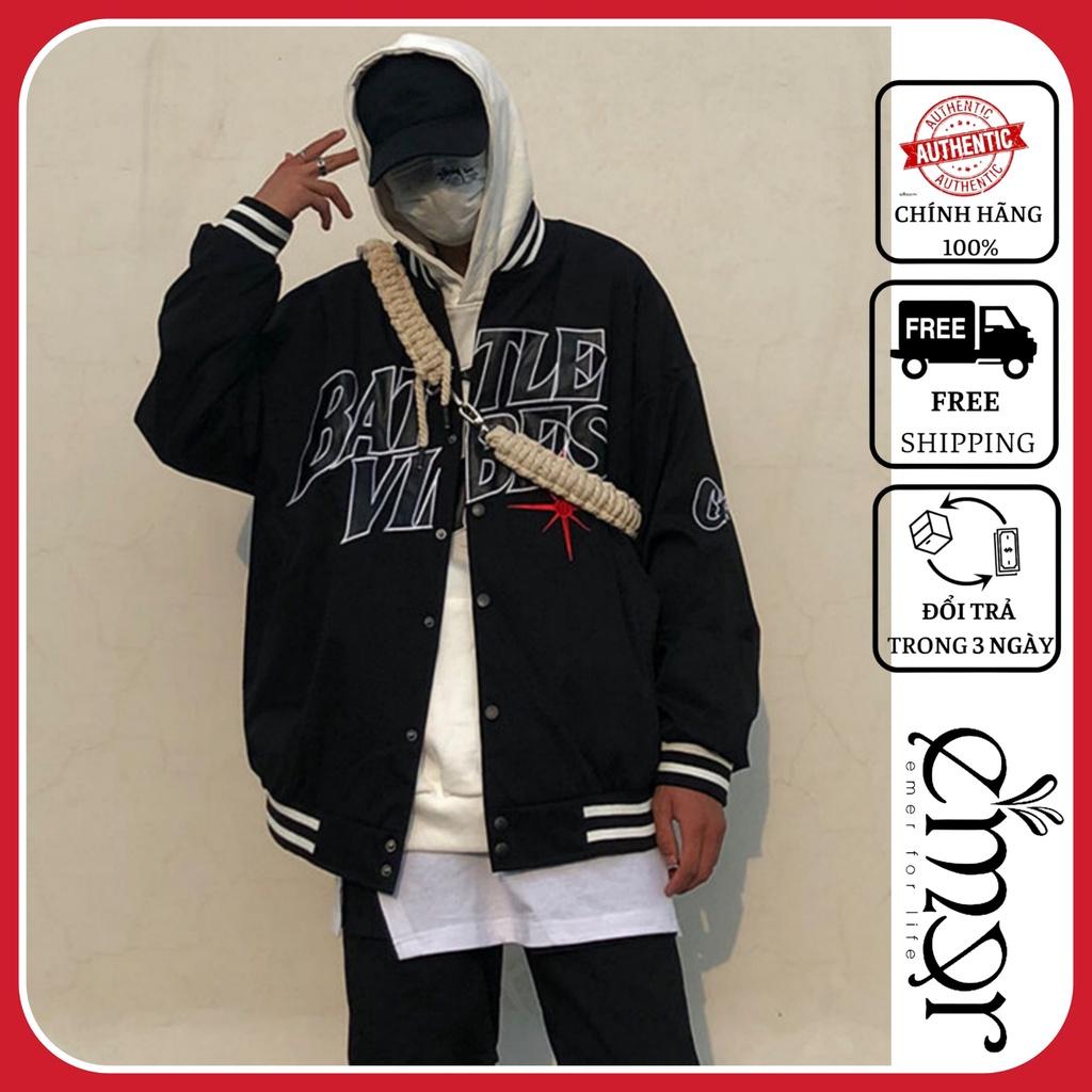 Áo Khoác Nam Nữ Bomber Varsity Jacket Bóng Chày Chữ Phối Da Thêu QCCC Loại 1 E'mer 02