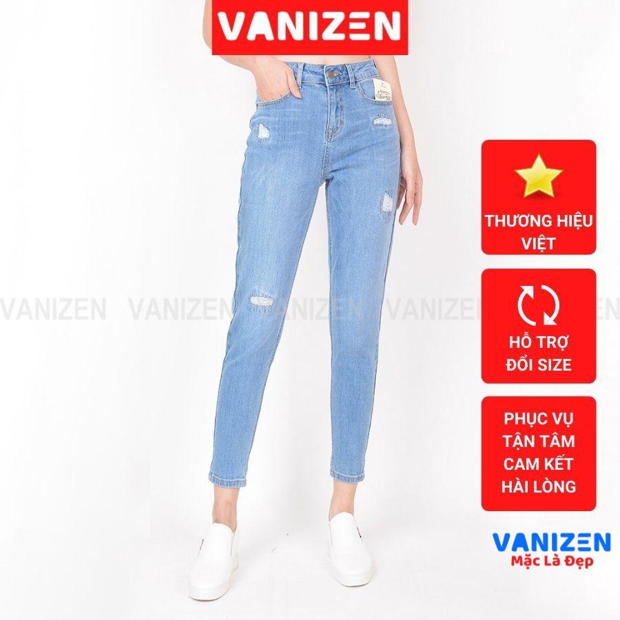 Quần jean nữ ống rộng baggy đẹp lưng cao cạp căn bản rách thêu hàng cao cấp mã 461 VANIZEN
