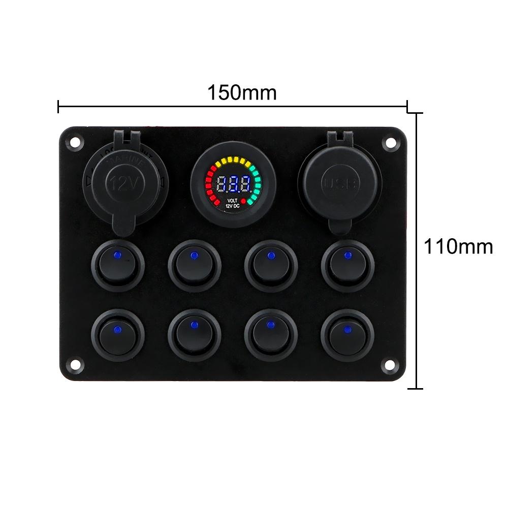 Bảng công tắc khởi động xe hơi/xe tải ATV UTV Caravan 8 Gang hai cổng USB 12-24V
