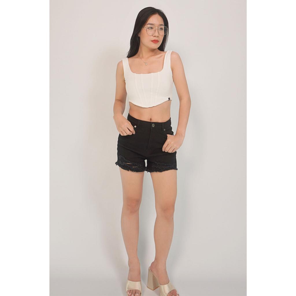 Quần short jean nữ lưng cao SJS01_Quần bò jean chất Denim co giãn thương hiệu Samma Jeans