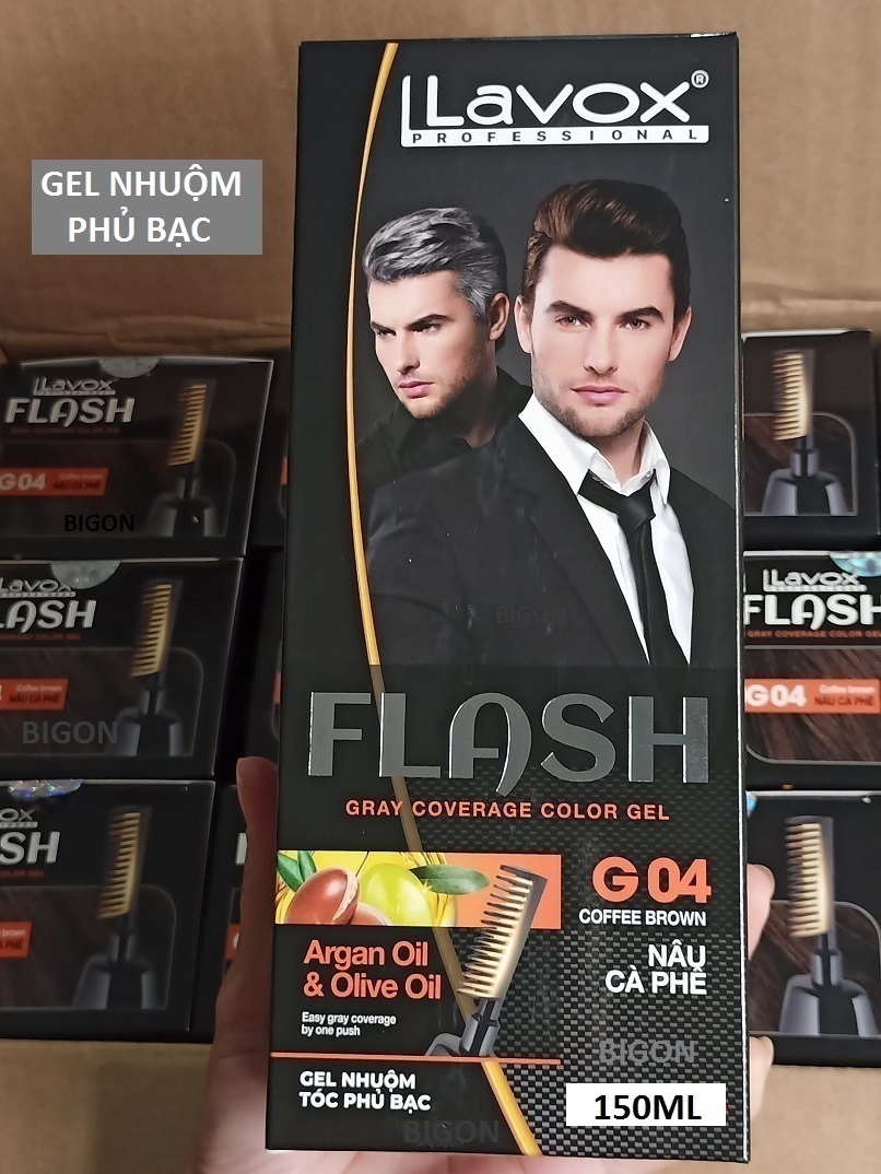 Dầu Gội Phủ Bạc LAVOX FLASH GRAY COVERAGE GEL Thảo Dược Thiên Nhiên - Gel Lược Nhuộm Phủ Bạc Màu Nâu Cà Phê - G4