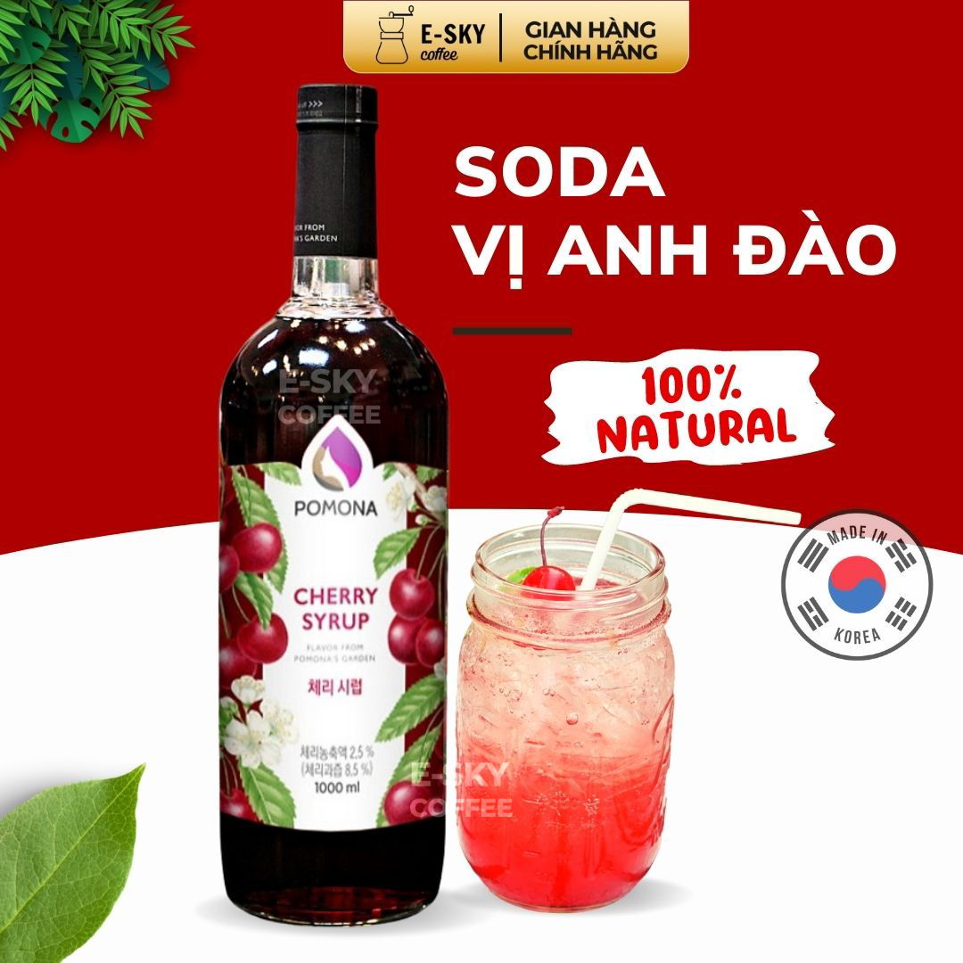 Siro Anh Đào Pomona Cherry Syrup Nguyên Liệu Pha Chế Hàn Quốc Chai Thủy Tinh 1 Lít