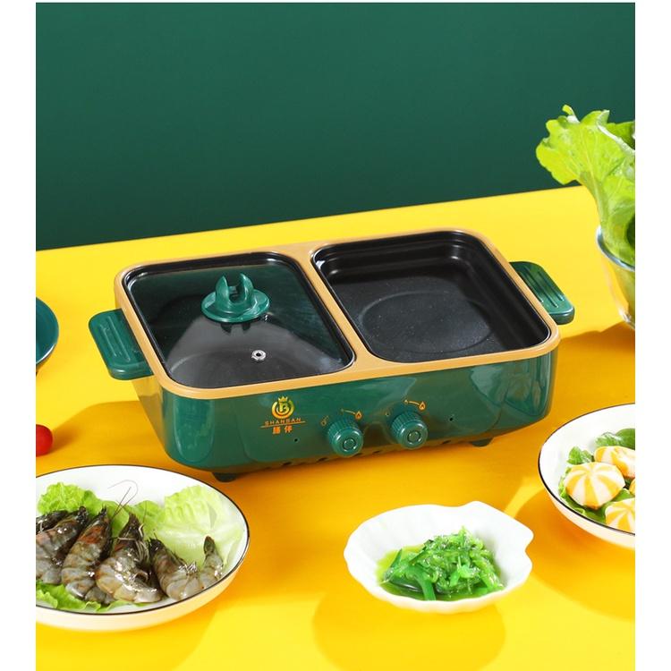 BẾP LẨU NƯỚNG 2 NGĂN CHỐNG DÍNH CAO CẤP - NỒI LẨU NƯỚNG 2 TRONG 1 CÔNG SUẤT MẠNH MẼ ĐA NĂNG CÓ NÚM ĐIỀU CHỈNH NHIỆT ĐỘ