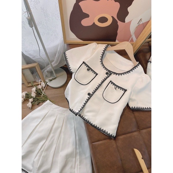 Set áo kèm chân vây dài phối viền đen ulzzang hàn quốc