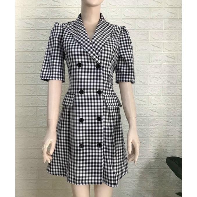 Đầm caro xoè nhẹ cổ vest S.MLXL