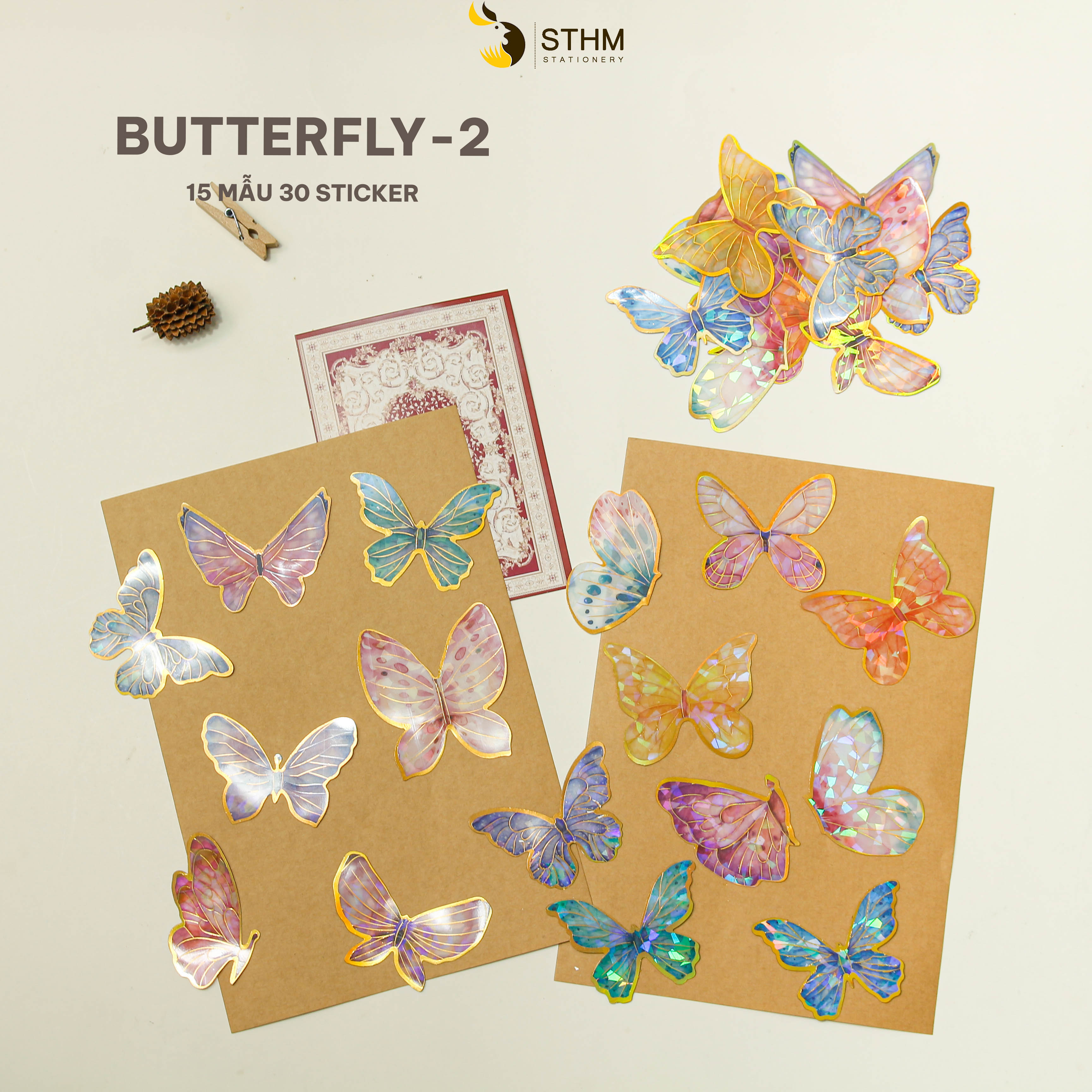 Sticker xấp 40 tờ - 20 mẫu có ánh kim - Phụ kiện trang trí sổ tay vintage - STHM stationery