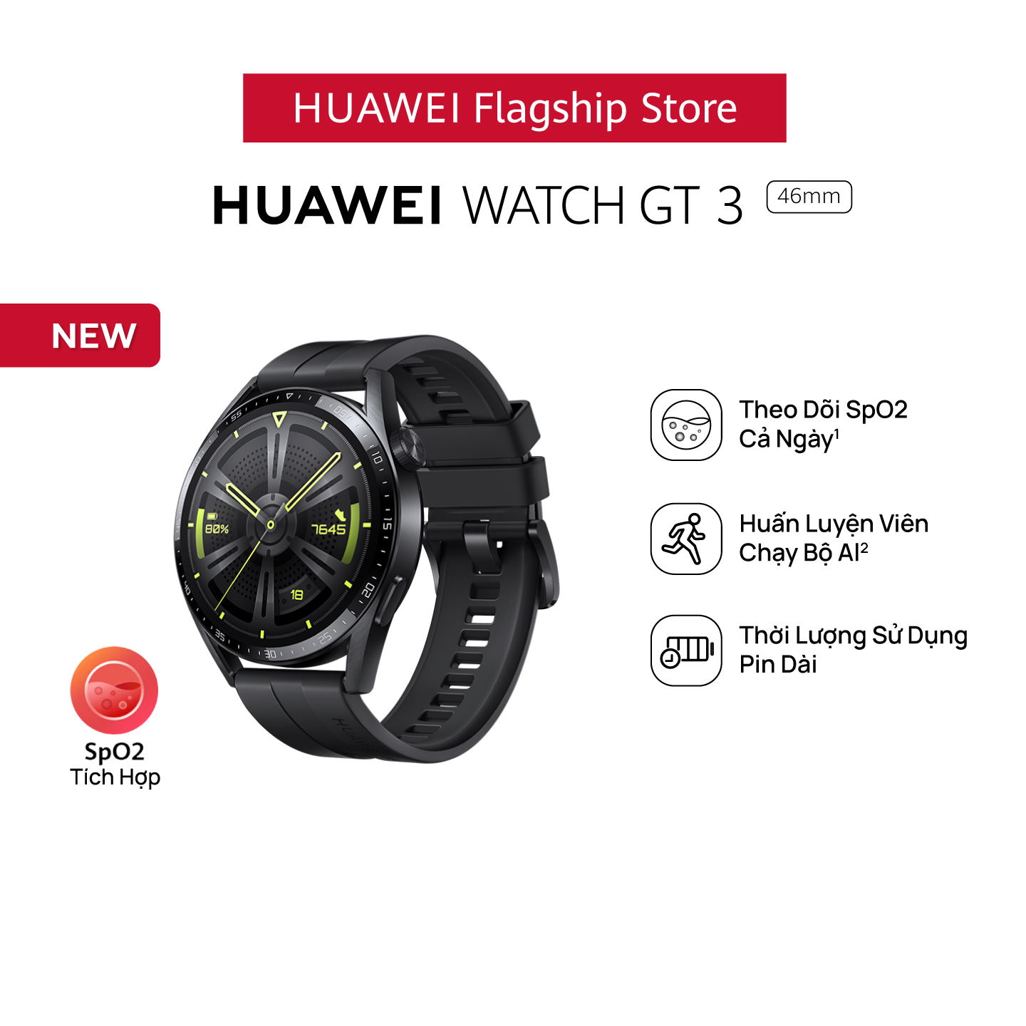 Đồng Hồ Thông Minh HUAWEI WATCH GT 3 46mm | Theo Dõi Spo2 Cả Ngày | Huấn Luyện Viên Chạy Bộ AI | Thời Lượng Sử Dụng Pin Dài | Hàng Chính Hãng