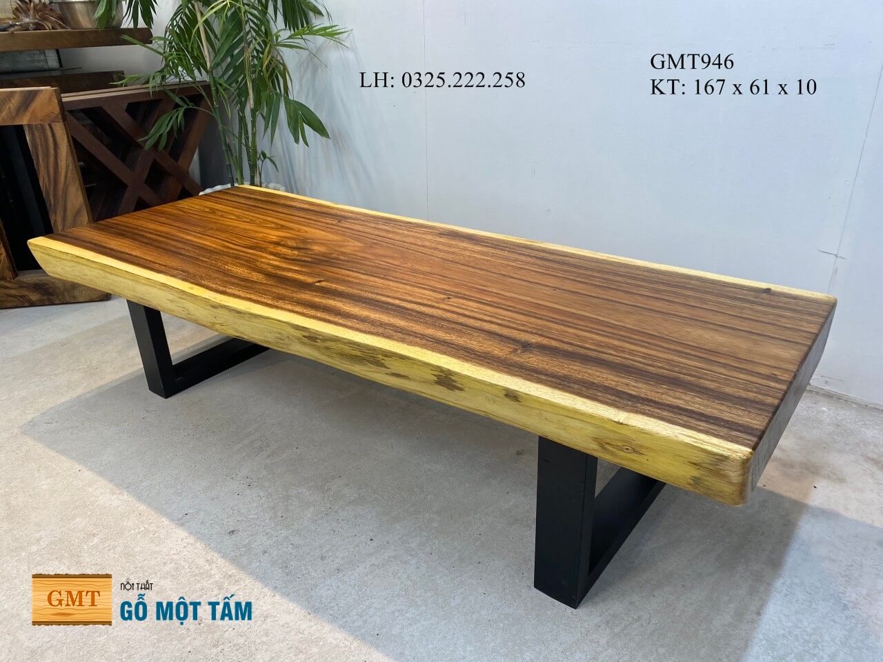 Bàn Gỗ Me Tây Nguyên Tấm, Bàn Sofa Gỗ Me Tây, Bàn Cafe Gỗ Me Tây Dài 1,67m Rộng 61cm Dày 10cm