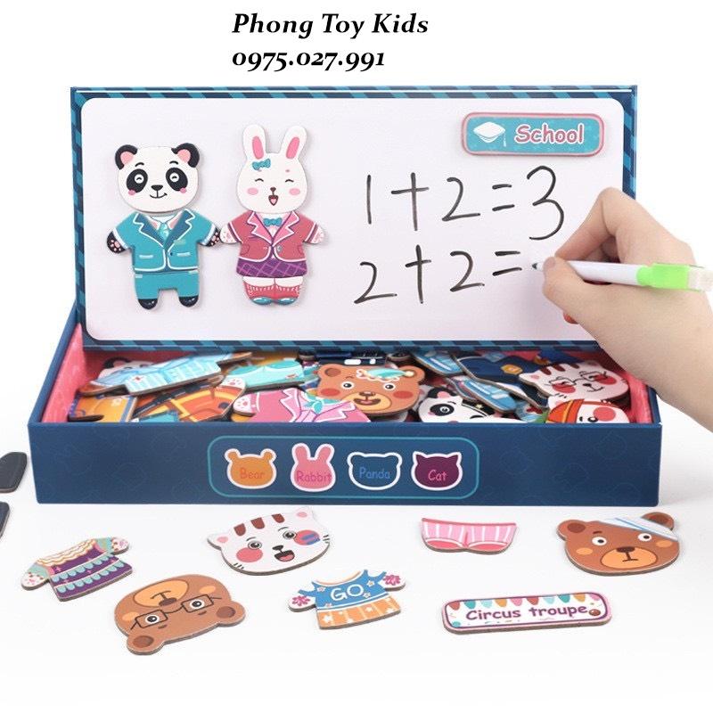 Bộ ghép hình có nam châm phối đồ cho gấu Thỏ cho bé từ 3-6 tuổi montessori