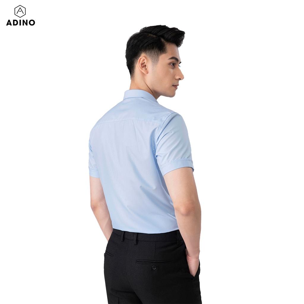 Áo sơ mi ngắn tay nam màu xanh nhạt ADINO vải nến lụa sợi sồi modal dáng công sở slimfit hơi ôm trẻ trung CT104