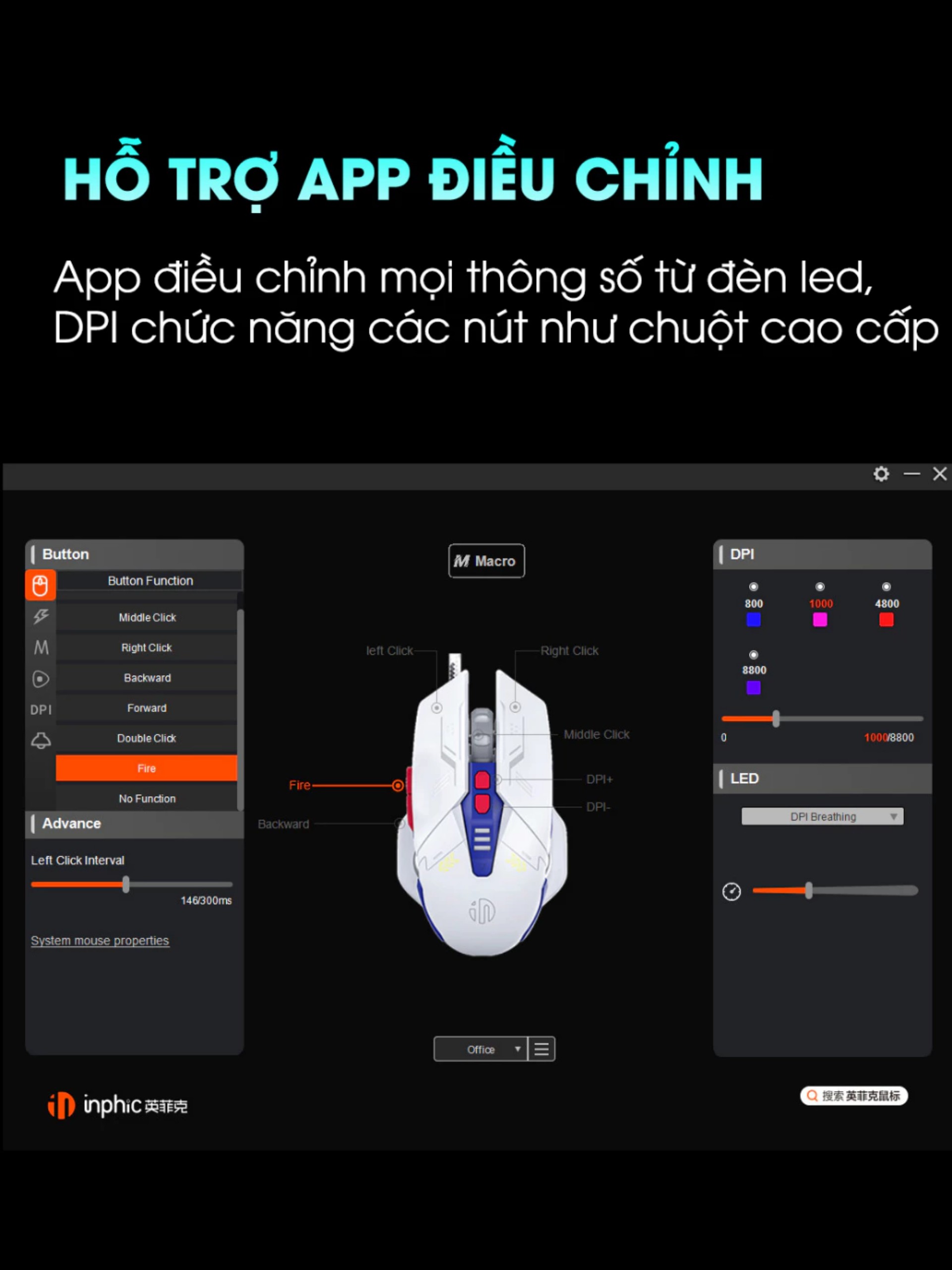 Chuột gaming máy tính có dây TEKKIN INPHIC W9 GUNDAM click silent chống ồn DPI 4000 cho gamer - hàng chính hãng