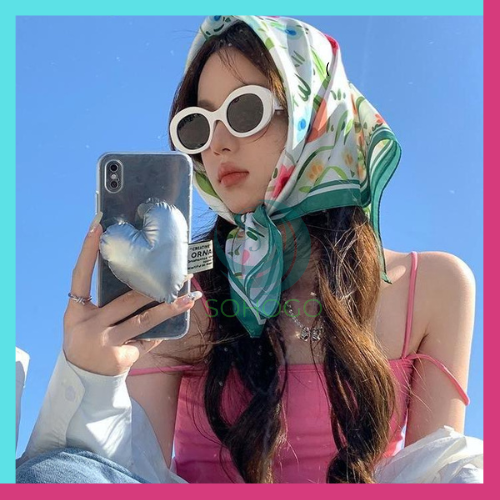 - Khăn lụa vuông họa tiết hoa tulip thời trang 70x70cm phong cách Hàn Quốc- Khăn choàng cổ turban dùng buộc tóc, thắt nơ túi xách, trùm đầu đi biển, làm áo yếm thời trang...-Quà tặng ý nghĩa