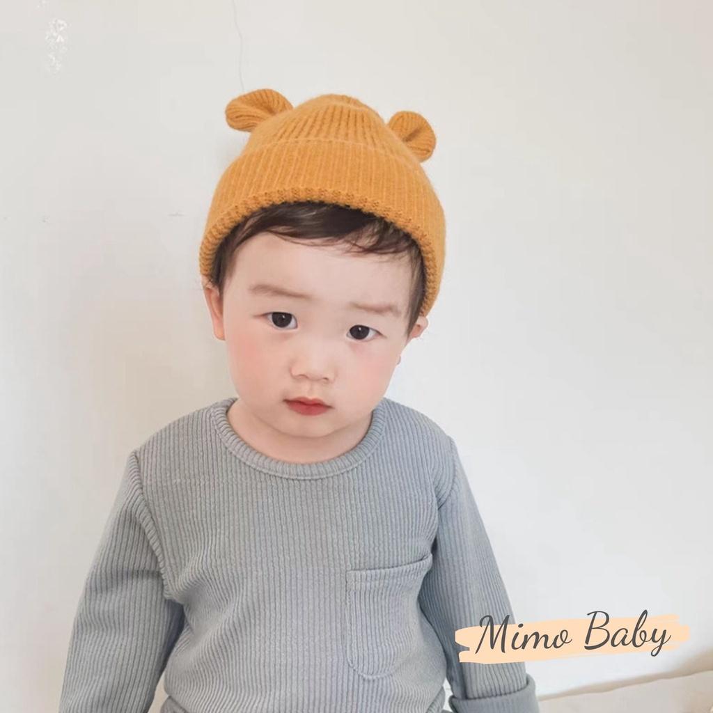 Mũ nón len cho bé - mũ len trơn tai gấu vặn vành cho bé 6m-5y mimo baby ML37