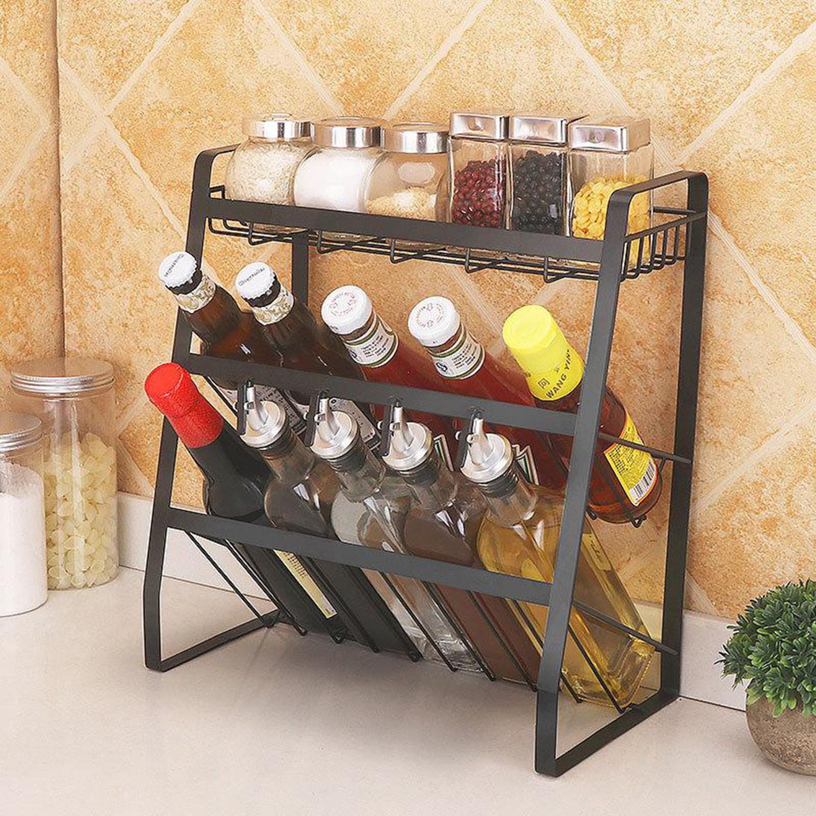 3 Tier Stainless Steel Spice Rack Organizer Kitchen Standing Seasoning Bottle Shelf Spice for Vegetable Fruit Food Storage Basket Rack Organizer