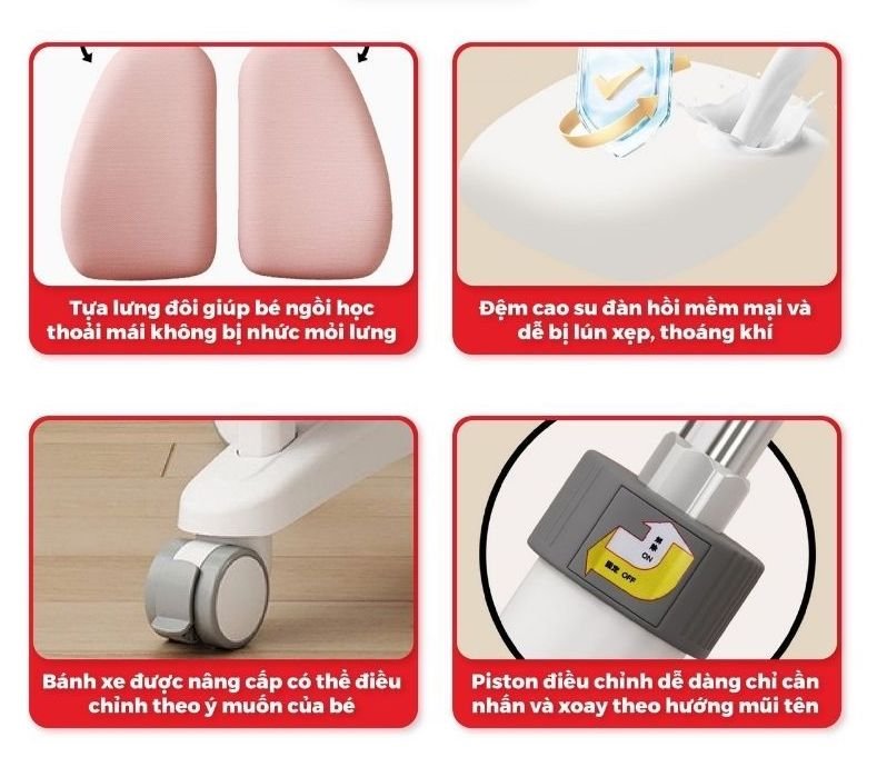 Ghế học sinh chống gù đa năng Juno sofa nâng hạ chiều cao tay gạt CT GV26 có khóa bánh trọng lực, xoay 360 độ