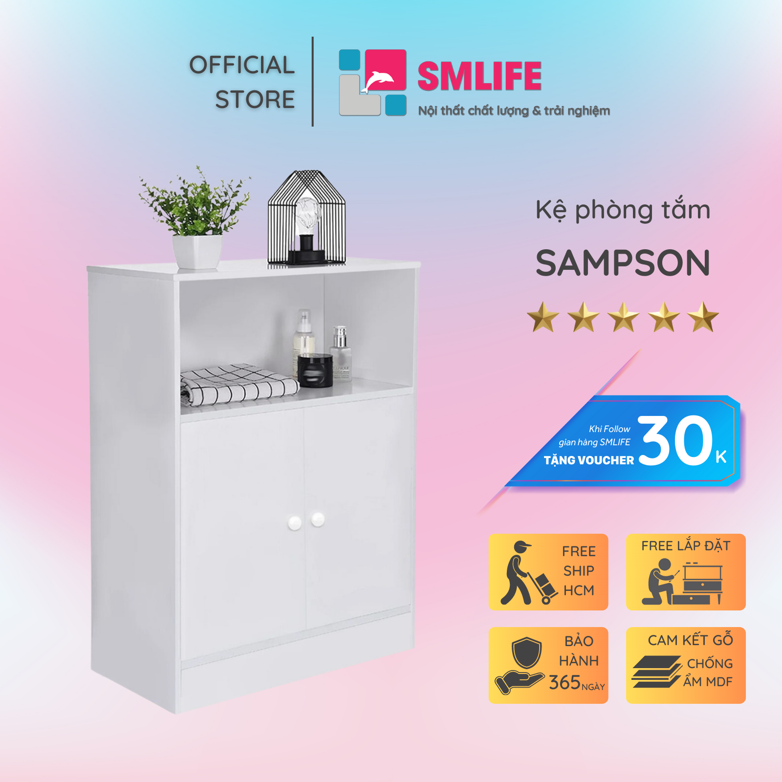 Tủ phòng tắm gỗ hiện đại SMLIFE Sampson | Gỗ MDF dày 17mm chống ẩm | D60xR30xC80cm