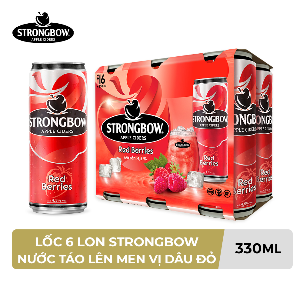 Lốc 6 Lon cao Strongbow vị Dâu đỏ (330ml x 6 Lon)