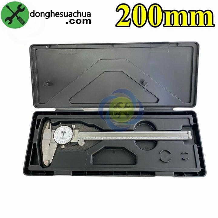 Thước kẹp đồng hồ 200mm L+R+T thân kim loại