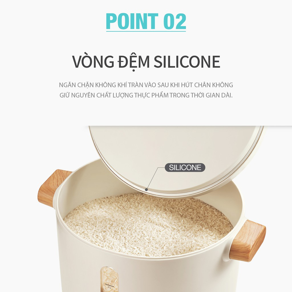 Thùng đựng gạo 7L LocknLock Vacuum Rice Keeper EJR973WHT, Hàng chính hãng, tự động hút chân không, sạc không dây - JoyMall