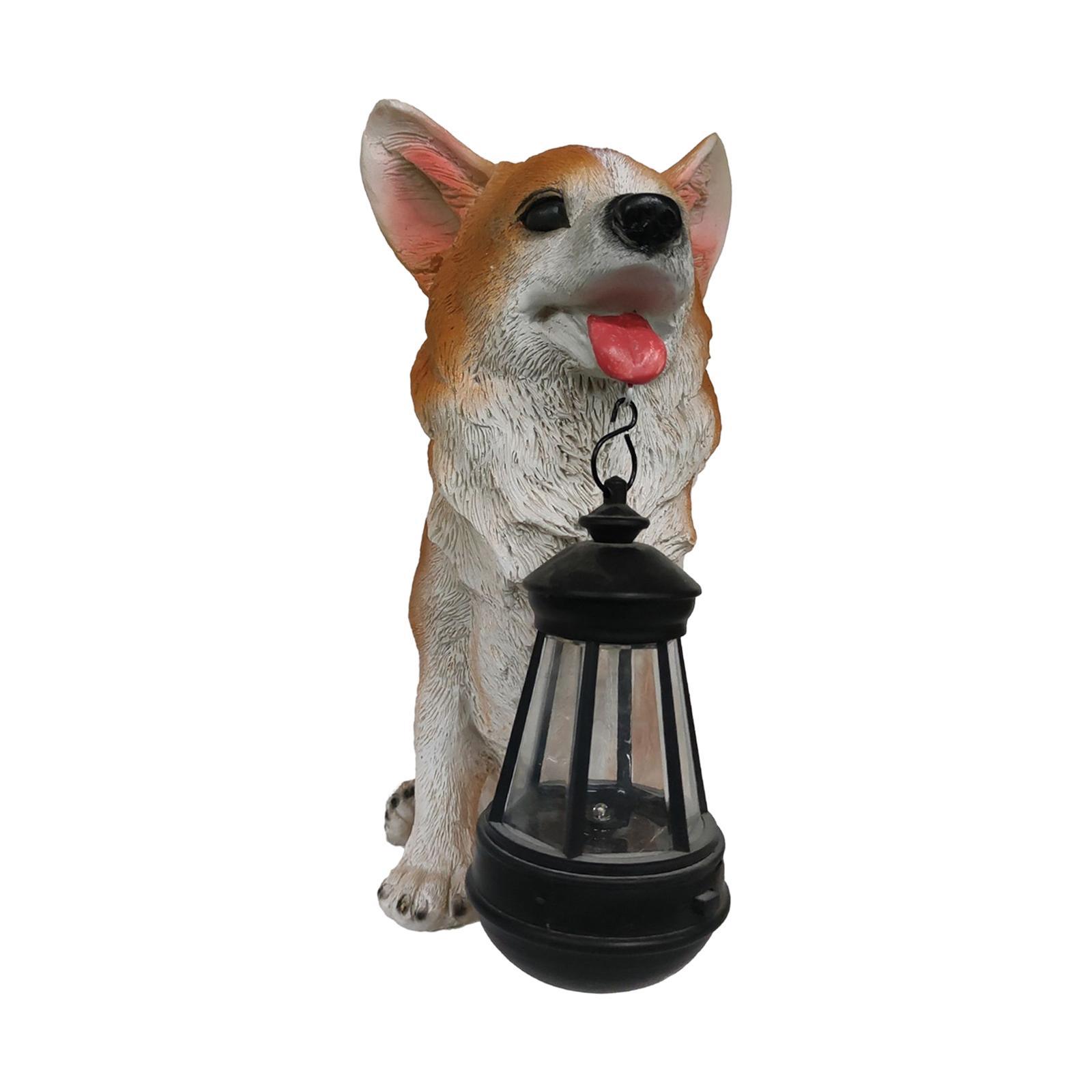 Resin Figurine Hanging Lantern Yard Lamp Solar Lights Garden Dogs Statue