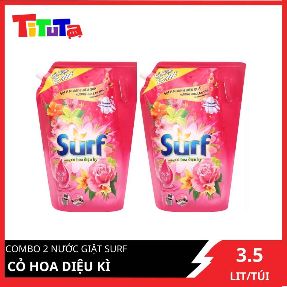 COMBO 02 Nước Giặt Surf Hồng túi 3.5L Mới có nắp vặn