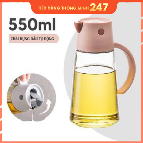 Bình đựng dầu thủy tinh cap cấp với nắp mở tự động 550ml ( Màu ngẫu nhiên ) - Hàng Nhập Khẩu