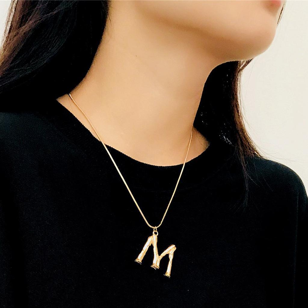 Gold Alphabet M-S Letter Pendant Necklace Snake Chain Necklace